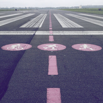 Signposts on a former runway of the airport Tempelhof, Berlin, Germany - ZMF000303