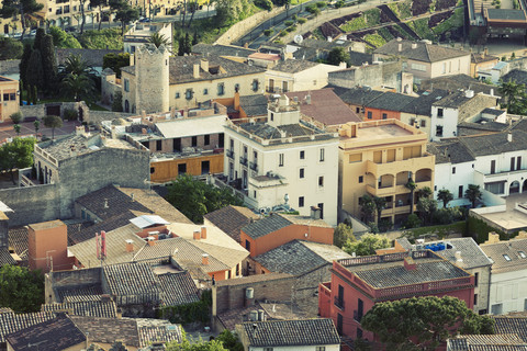 Spain, Catalonia, Costa Brava, View on the village of Cadaques stock photo