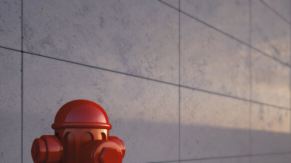 Teil eines roten Hydranten vor einer Betonwand, 3D Rendering - UWF000114