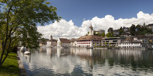 Switzerland, Canton of Schaffhausen, View of Schaffhausen with Munot Castle, High Rhine river - WIF000782