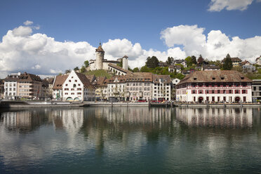 Switzerland, Canton of Schaffhausen, View of Schaffhausen with Munot Castle, High Rhine river - WIF000783