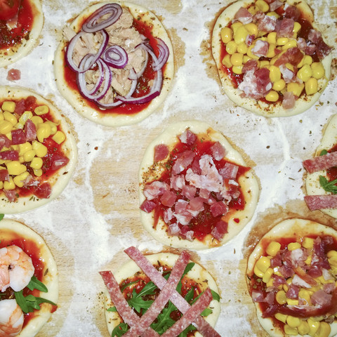 Mini-Pizzen, Fingerfood, lizenzfreies Stockfoto