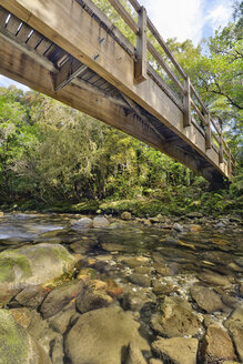 Neuseeland, Tasman, Golden Bay, Takaka, Holzbrücke über einen Bach entlang des Pupu Hydro Walkway - SHF001476