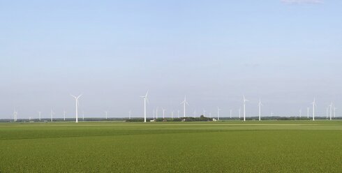 Niederlande, Flevoland, Polderlandschaft mit Windkraftanlagen - HAWF000326