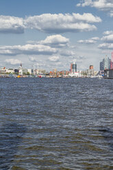 Germany, Hamburg, Port of Hamburg, Elbe river and city view - KRPF000570