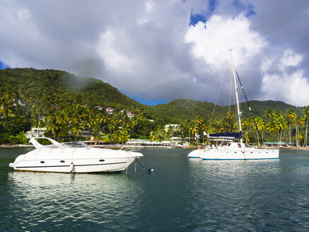 Caribbean, Antilles, Lesser Antilles, Saint Lucia, Castries, Sailing yachts in Marigot Bay - AM002444