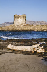 Italy, Sardinia, Stintino, La Pelosa, Beach, Tower at Pelosa - MBE001046