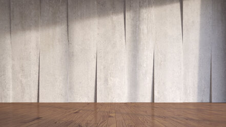 Betonwand und Holzfußboden, 3D Rendering - UWF000117