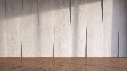 Concrete wall and wooden flooring, 3D Rendering - UWF000117