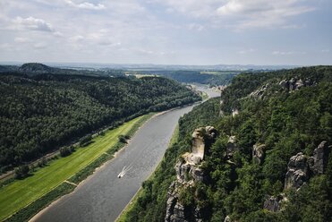 Germany, Saxony, Saxon Switzerland, Sandstone formations at River Elbe - ELF001125