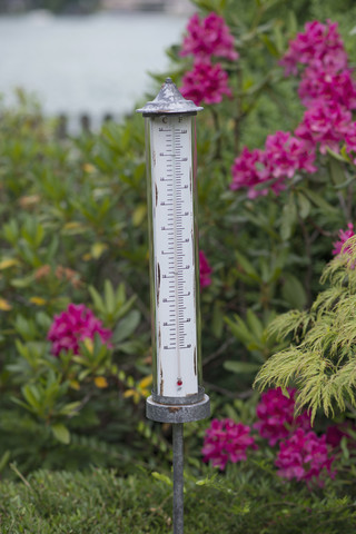 Germany, Bavaria, Rottach-Egern, outdoor thermometer stock photo