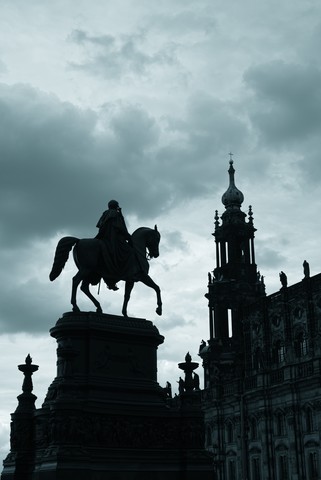 Germany, Saxony, Dresden, view to court church and Equestrian statue of King John stock photo