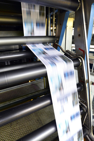 Printing of newspapers in a printing shop stock photo