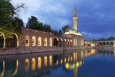 Türkei, Anatolien, Sanliurfa, Abrahamsbecken mit Rizvaniye-Moschee im Hintergrund - SIEF005622