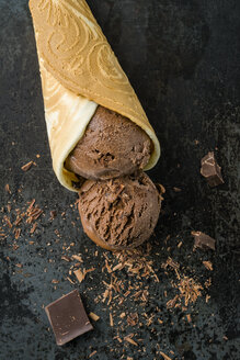 Chocolate icecream in homemade ice cream cone - ECF000688