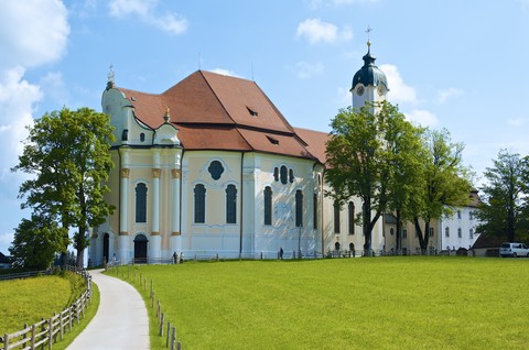 Deutschland, Bayern, Wies, Blick zur Wieskirche, lizenzfreies Stockfoto