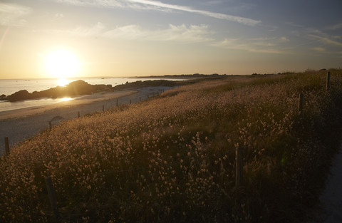 Frankreich, Bretagne, Finistere, Küste von Trevignon am Abend, lizenzfreies Stockfoto