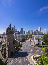 Germany, Hesse, Frankfurt, Eschenheim Tower, Financial district in the background - AMF002558