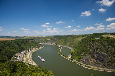 Germany, Rhineland-Palatinate, View to Loreley rock at Middle Rhine river, Upper Middle Rhine Valley - WGF000347
