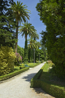 Spanien, Santiago de Compostela, Der Jakobsweg, Leerer Fußweg im Parque de la Alameda - LAF001007