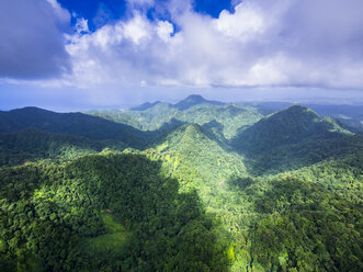 Caribbean, Antilles, Lesser Antilles, Saint Lucia, Cresslands, Aerial view over primeval forest and mountains - AMF002564