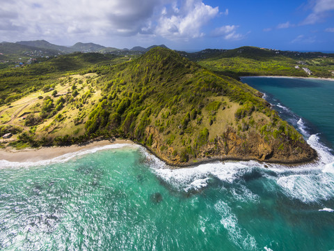 Karibik, St. Lucia, Luftaufnahme von Epouge Bay und Plantation Bay, lizenzfreies Stockfoto