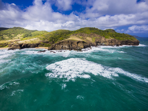 Caribbean, St. Lucia, aerial view of Petit Anse Bay stock photo