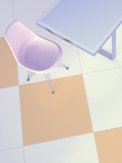 Design Stuhl und Tisch auf Bodenfliesen, 3D Rendering - UWF000147