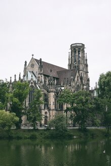 Germany, Baden-Wuerttemberg, Stuttgart, St Johannis Church at Lake Feuersee - ELF001212