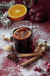 Glass of mulled wine with slice of orange - CSF022004