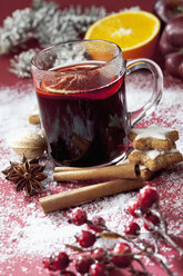 Glass of mulled wine with slice of orange - CSF022006