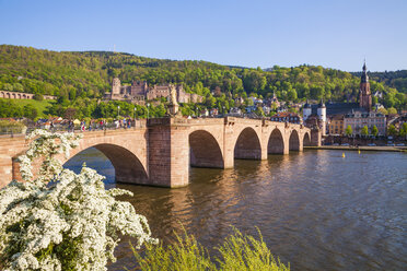 Deutschland, Baden-Württemberg, Heidelberg, Altstadt, Alte Brücke, Heiliggeistkirche und Heidelberger Schloss - WDF002525