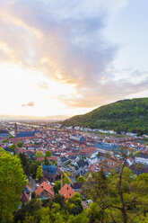 Deutschland, Baden-Württemberg, Heidelberg, Blick auf Altstadt und Alte Brücke in der Abendsonne - WDF002569