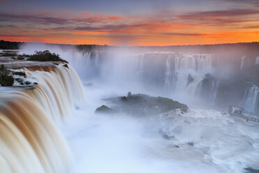 South America, Argentina, Brazil, Iguazu National Park, Iguazu Falls at sunset - FOF006645