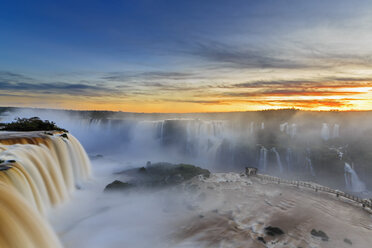 South America, Argentina, Brazil, Iguazu National Park, Iguazu Falls at sunset - FOF006647