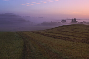 Deutschland, Bayern, Landschaft mit Morgen bei Sonnenaufgang - RUEF001290