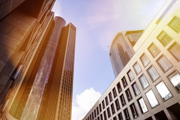 Germany, Hesse, Frankfurt, high-rise buildings against the sun - ZMF000323