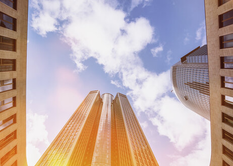 Germany, Hesse, Frankfurt, office towers against the sun - ZMF000325