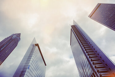 Germany, Hesse, Frankfurt, high-rise buildings against the sun - ZMF000326