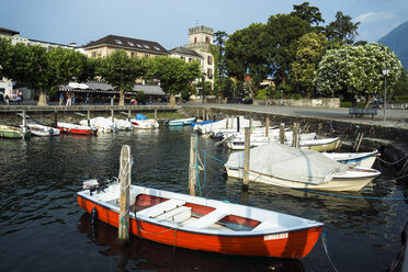 Switzerland, Ticino, Ascona, Lago Maggiore, Harbour with motor boats - WEF000200