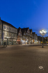 Germany, Lower Saxony, Celle, Half-timbered houses, Blue hour - PVCF000070