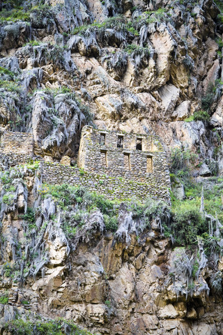Südamerika, Blick auf die Ruinen von Ollantaytambo bei Cusco, lizenzfreies Stockfoto
