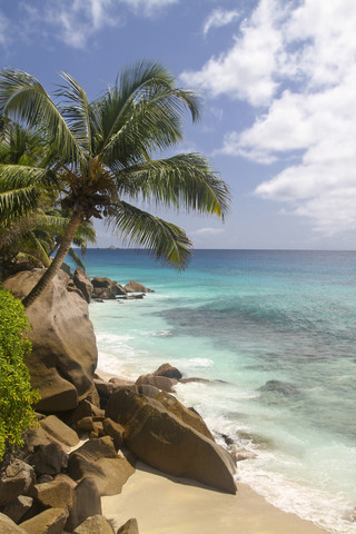 Seychelles, La Digue Island, View of the Anse Patate beach stock photo
