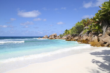 Seychelles, View of the Anse Cocos beach at La Digue Island - KRPF000746