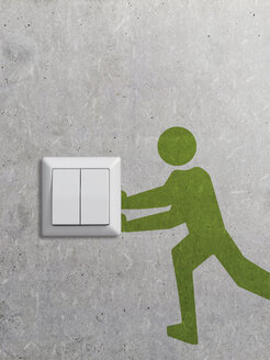 Light switch and pictogram on concrete wall, 3D Rendering - UWF000148