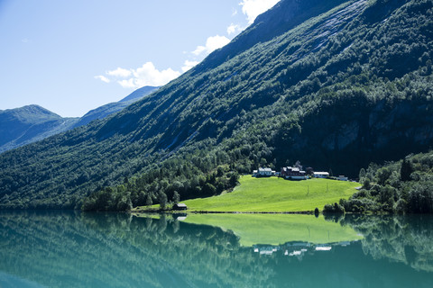 Norway, Alesund, landscape with fjord stock photo