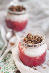 Yogurt, raspberries, granola and chia for breakfast - SBDF001190