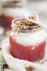 Joghurt, Himbeeren, Müsli und Chia zum Frühstück - SBDF001191