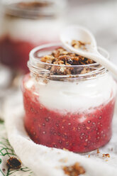 Yogurt, raspberries, granola and chia for breakfast - SBDF001191
