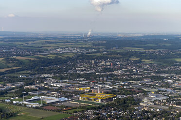 Germany, Aachen, aerial view of the city with power plant and stadium - HLF000640